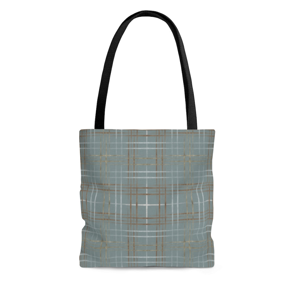 Painterly Plaid Tote Bag in Aqua