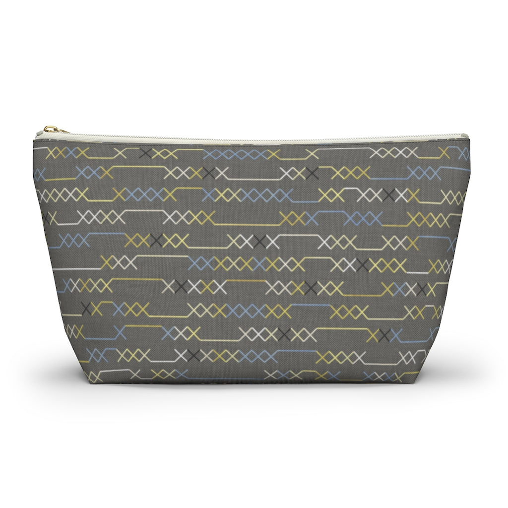 Santa Fe Stitch Accessory Pouch w T-bottom in Gray