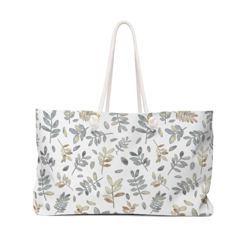 Watercolor Tossed Leaves Weekender Bag in Gray