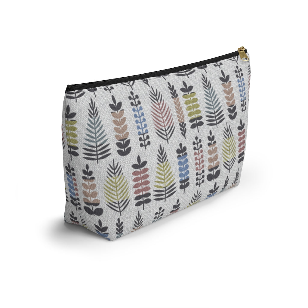 Stamped Leaves Accessory Pouch w T-bottom in Black