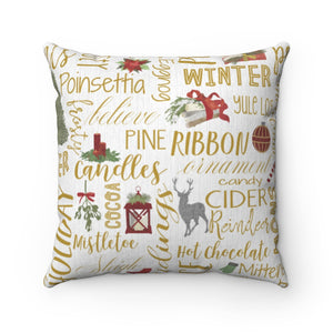 Holiday Cheer Square Throw Pillow in Gold