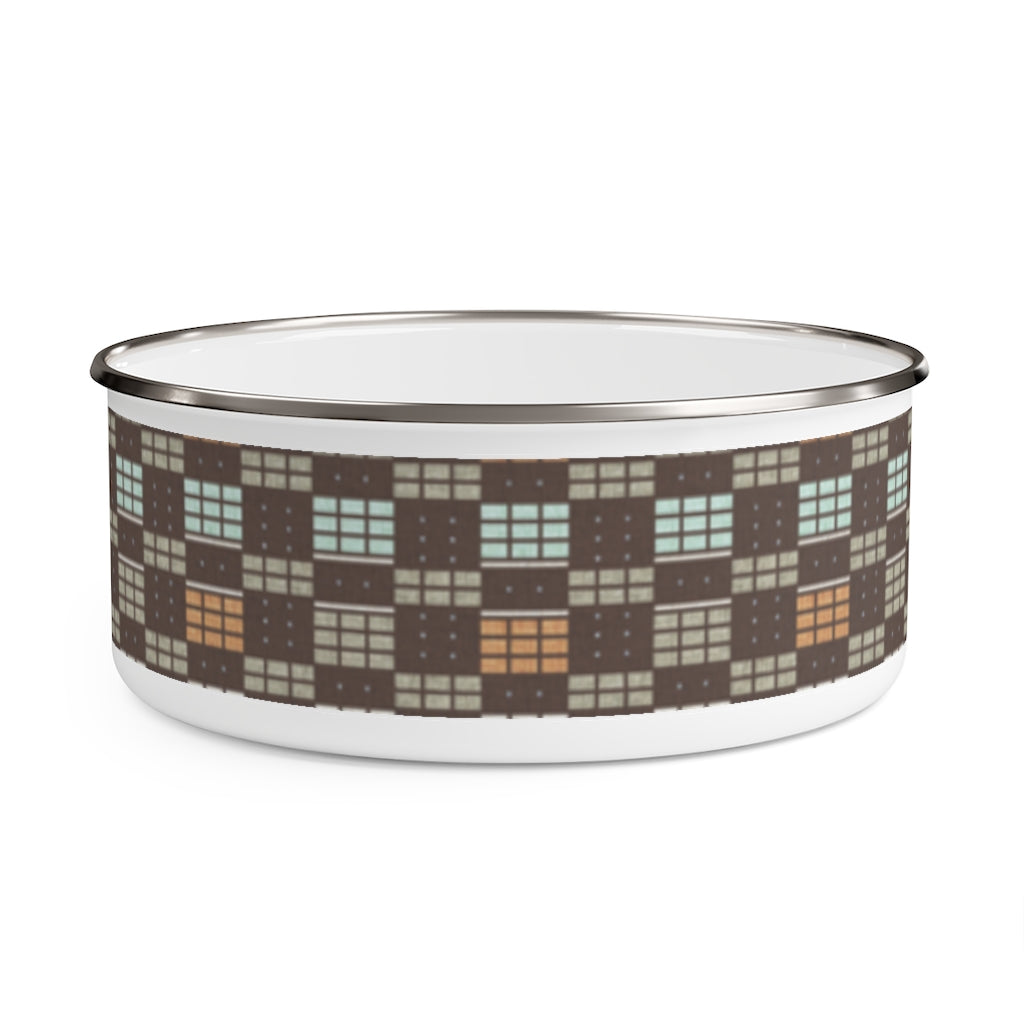 Grid Enamel Bowl in Brown