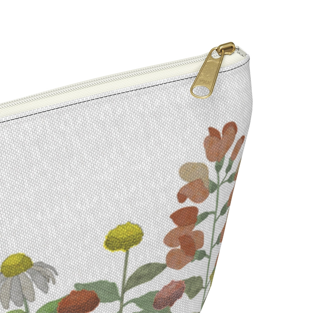 Illustrated Flowers Accessory Pouch w T-bottom in Green