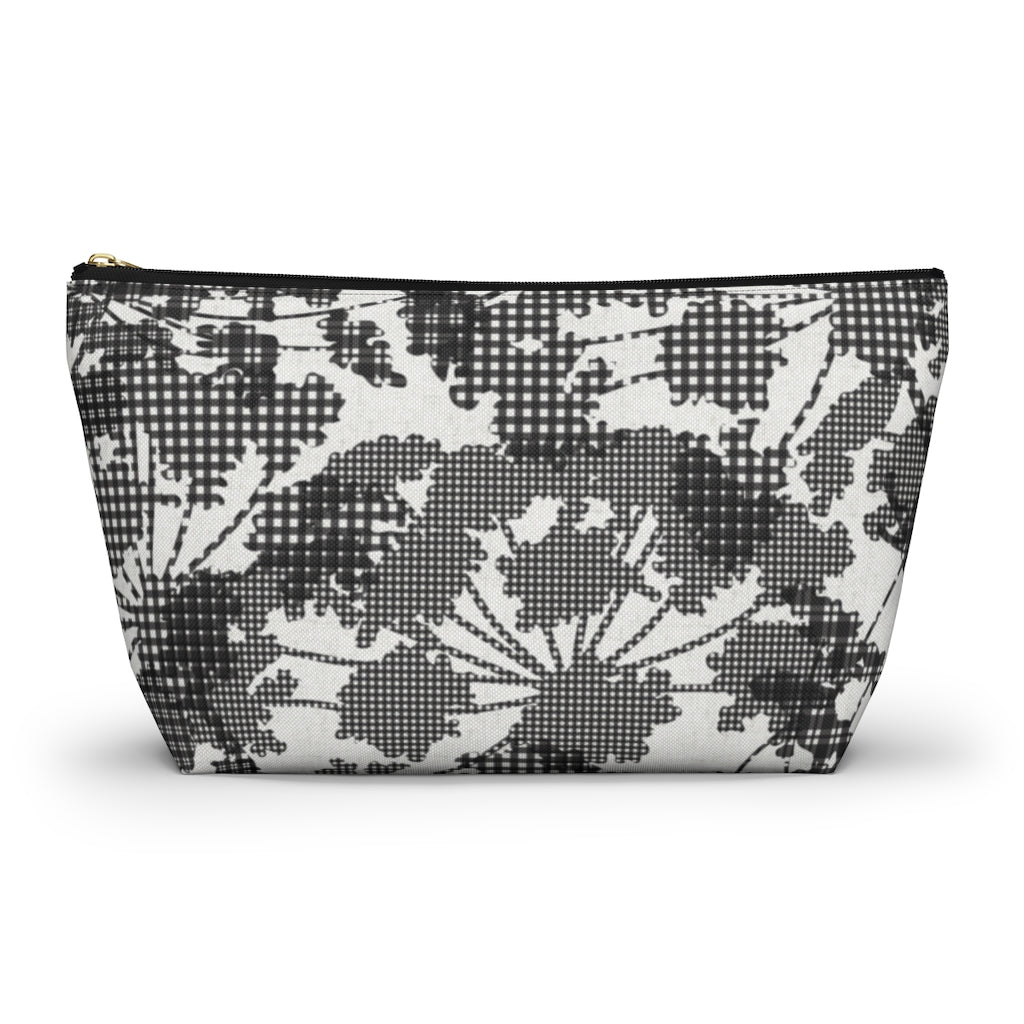 Floral Plaid Accessory Pouch w T-bottom in Black