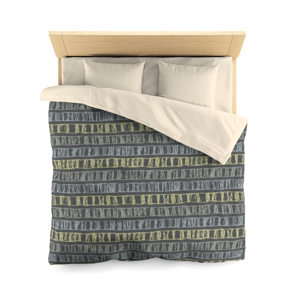Sketch Stripe Microfiber Duvet Cover in Gray