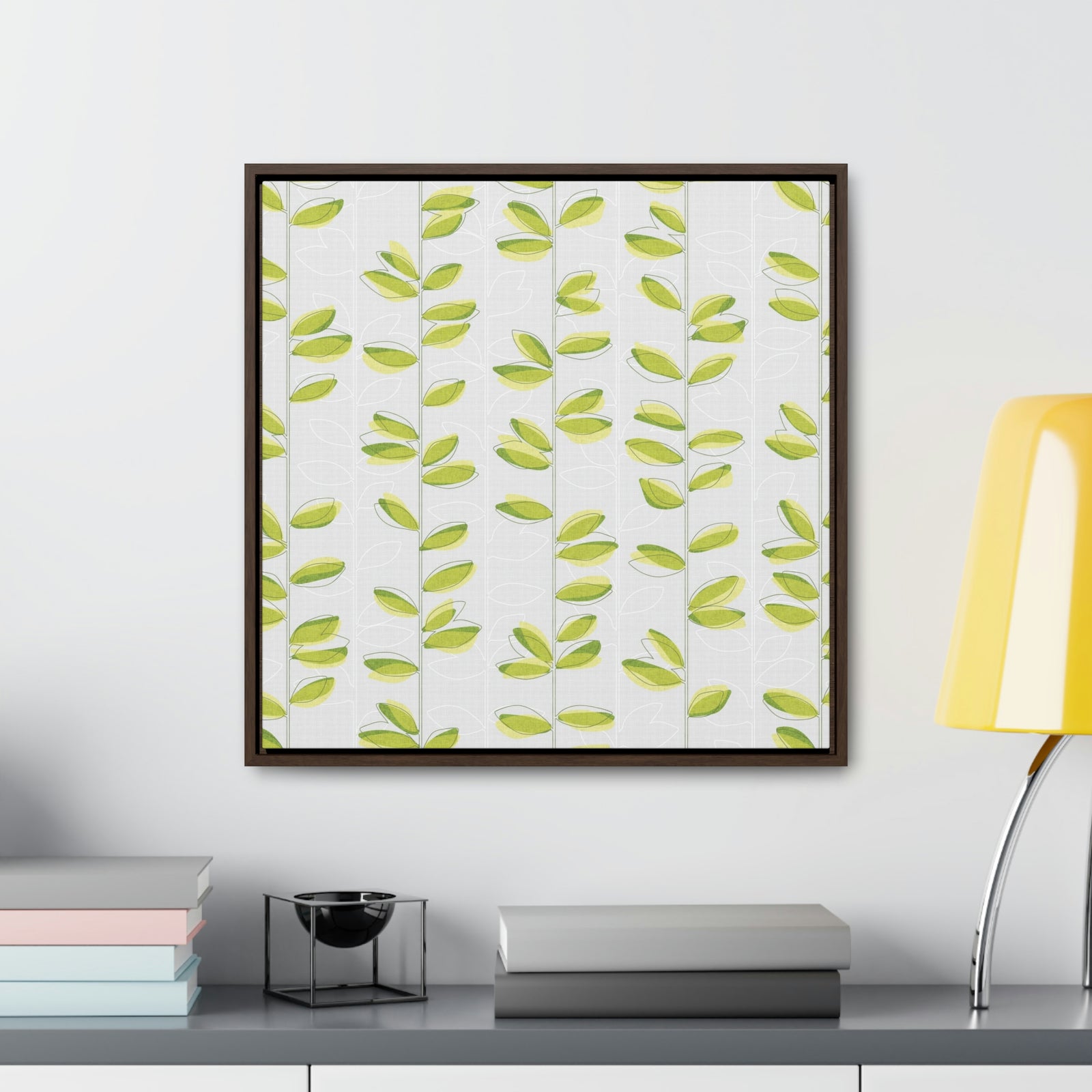 Watercolor Leaf Vines Framed Gallery Wrap Canvas in Green