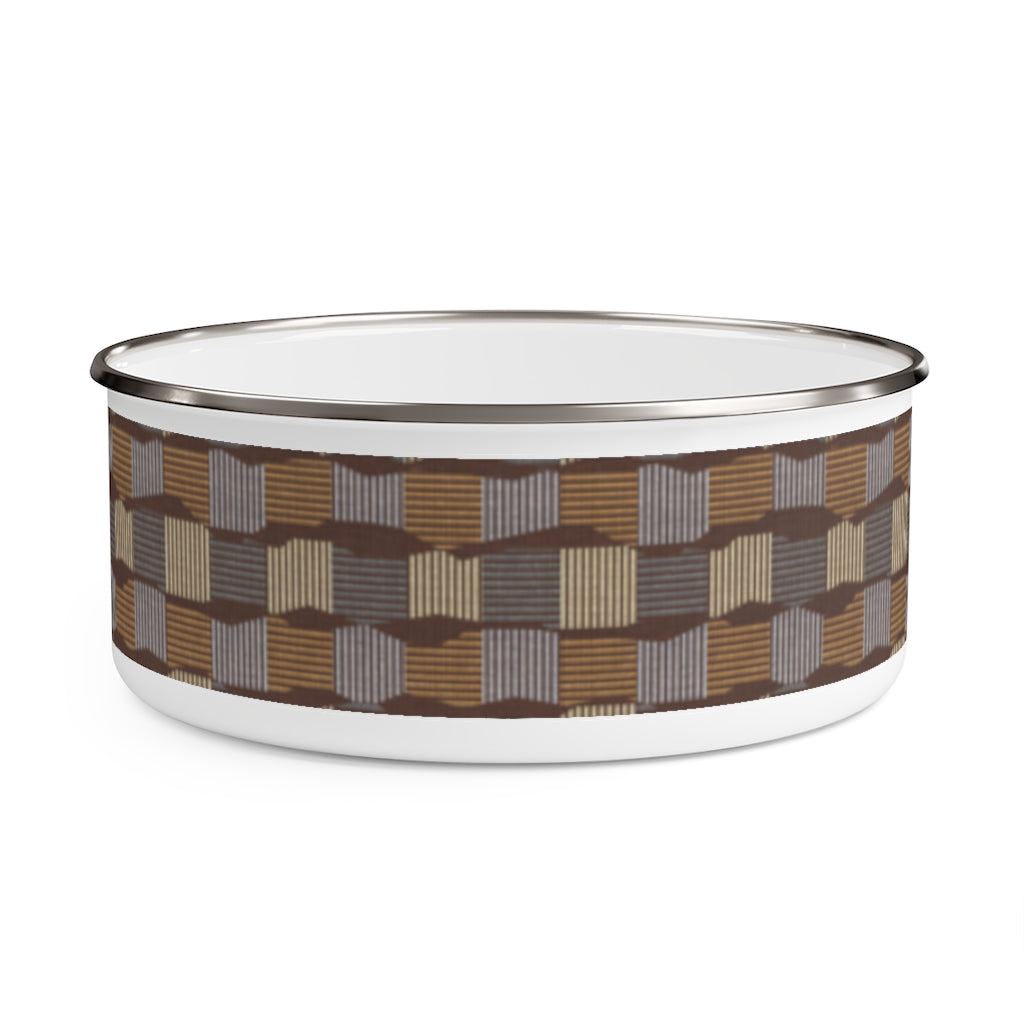 Check Stripe Enamel Bowl in Brown