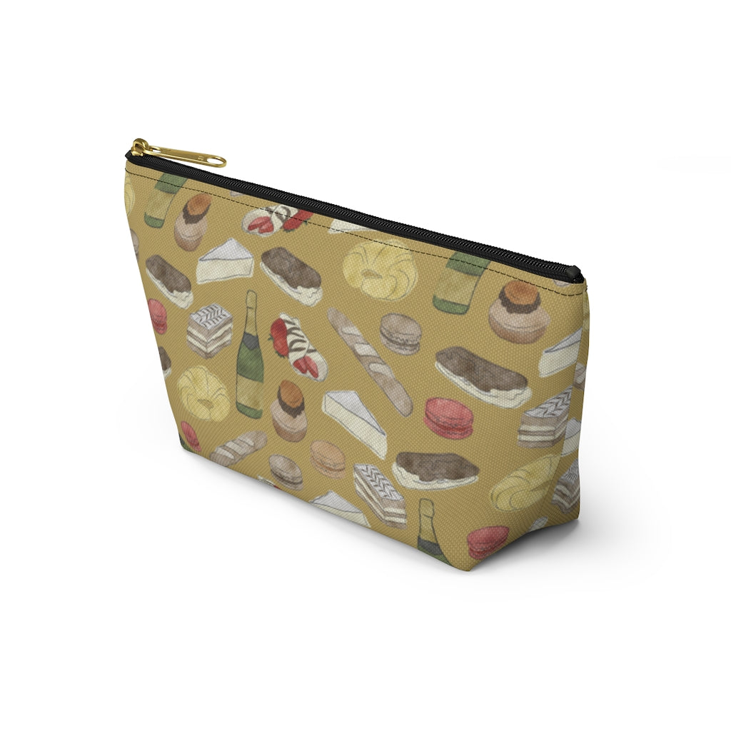 Watercolor French Pastries Accessory Pouch w T-bottom in Gold