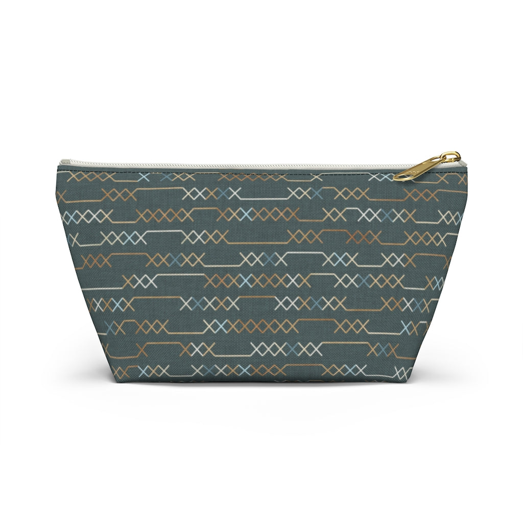 Santa Fe Stitch Accessory Pouch w T-bottom in Aqua