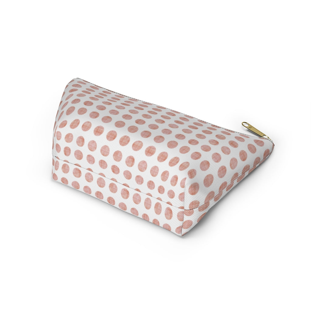 Textured Polka Dots Accessory Pouch w T-bottom in Peach