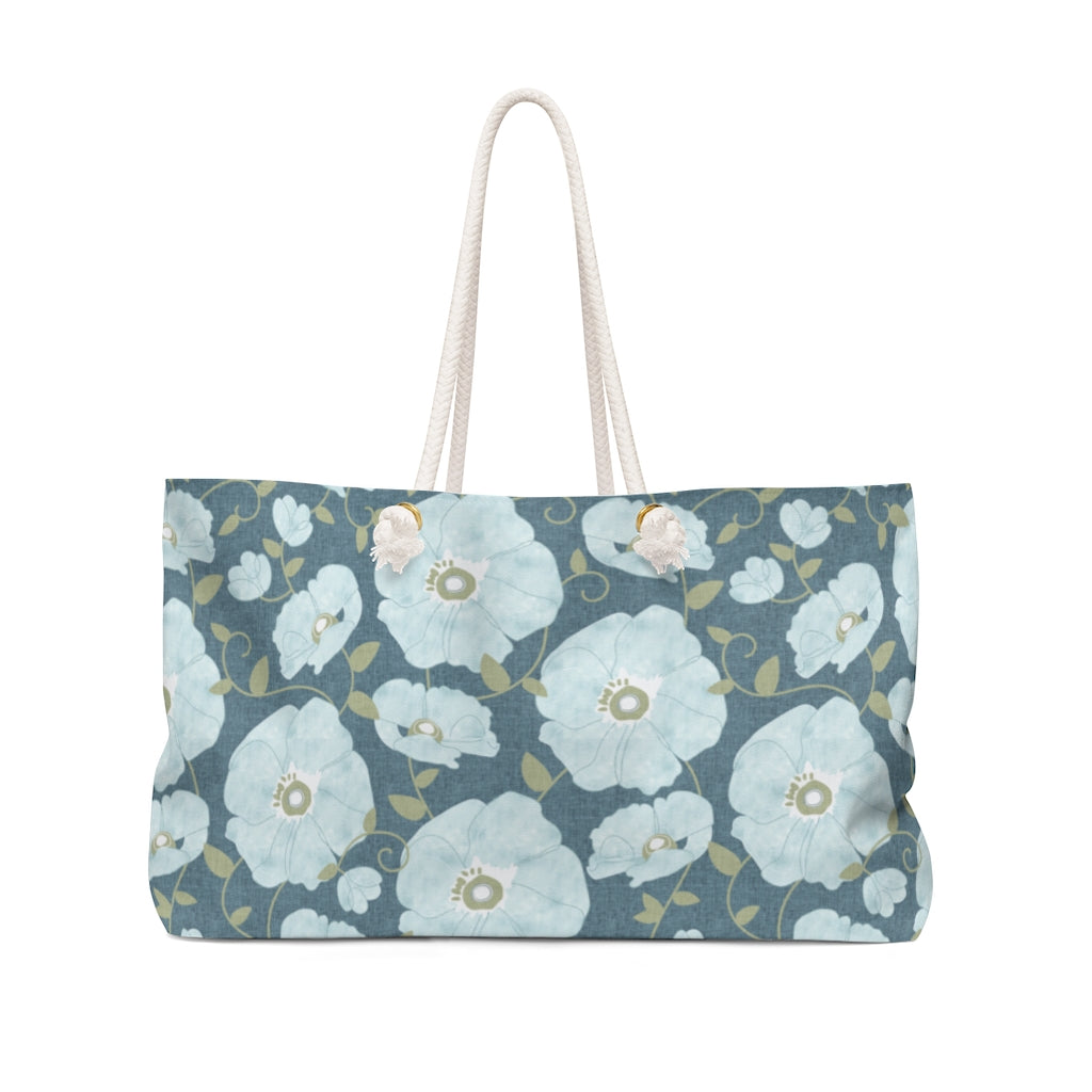 Floral Poppies Weekender Bag in Aqua