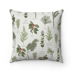 Holiday Greenery Square Throw Pillow in Gray