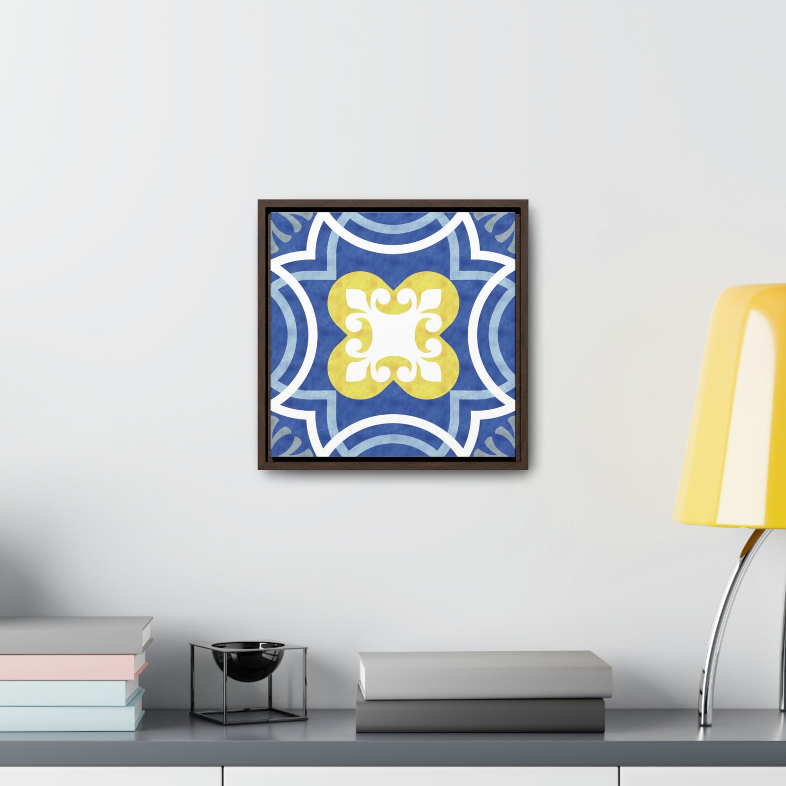 Seville Square Mini V Framed Gallery Wrap Canvas in Blue