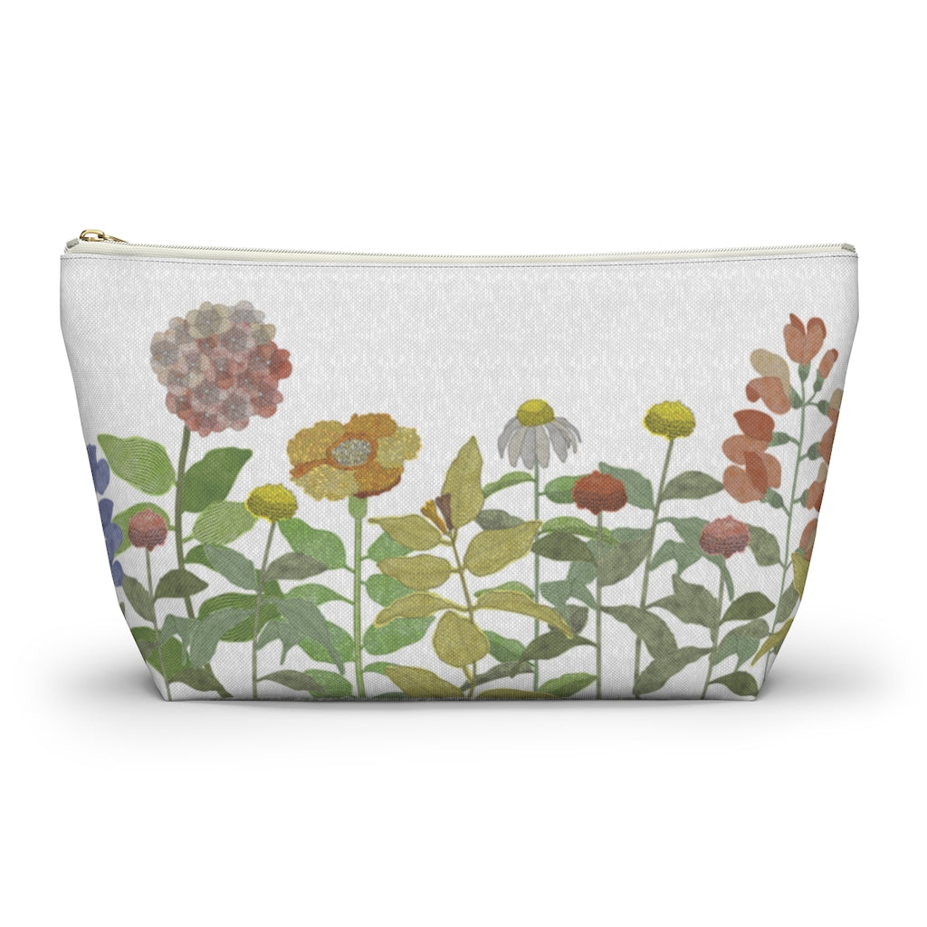 Illustrated Flowers Accessory Pouch w T-bottom in Green