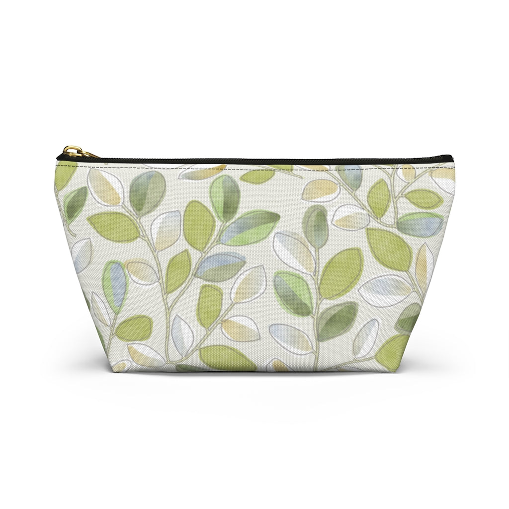 Cherry Plum Leaves Accessory Pouch w T-bottom in Green
