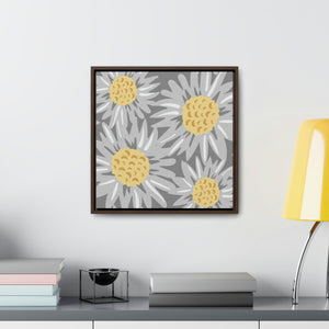 Floral Sunflower Framed Gallery Wrap Canvas in Gray