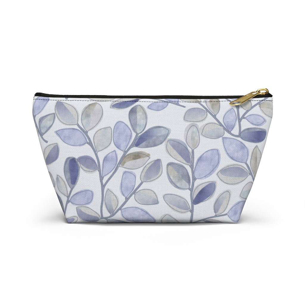 Cherry Plum Leaves Accessory Pouch w T-bottom in Blue