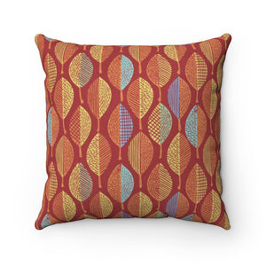 Wood Cut Leaves Square Throw Pillow in Red