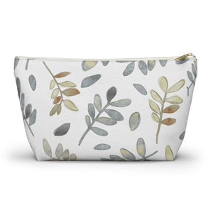 Watercolor Tossed Leaves Accessory Pouch w T-bottom in Gray