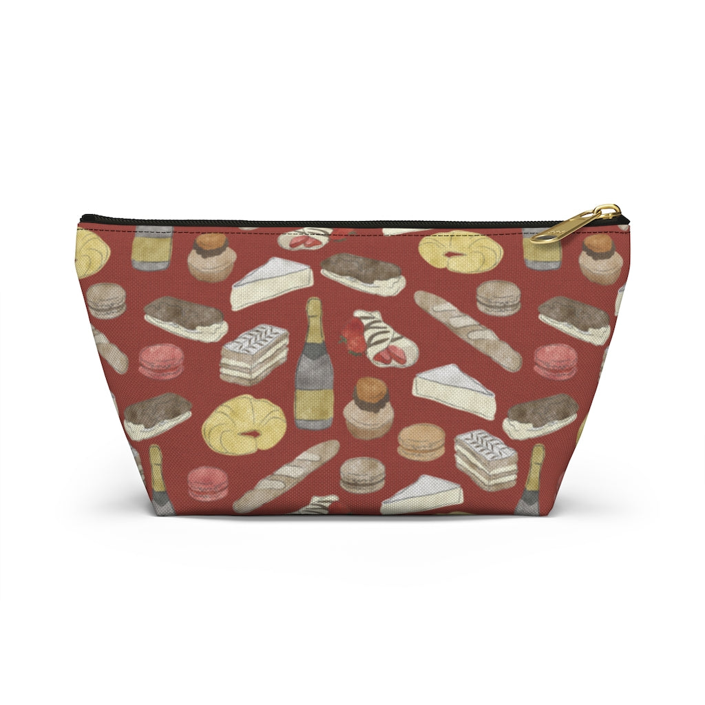 Watercolor French Pastries Accessory Pouch w T-bottom in Red