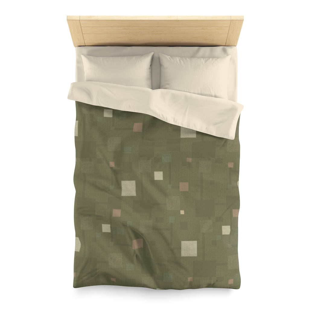 Block Party Microfiber Duvet Cover in Green