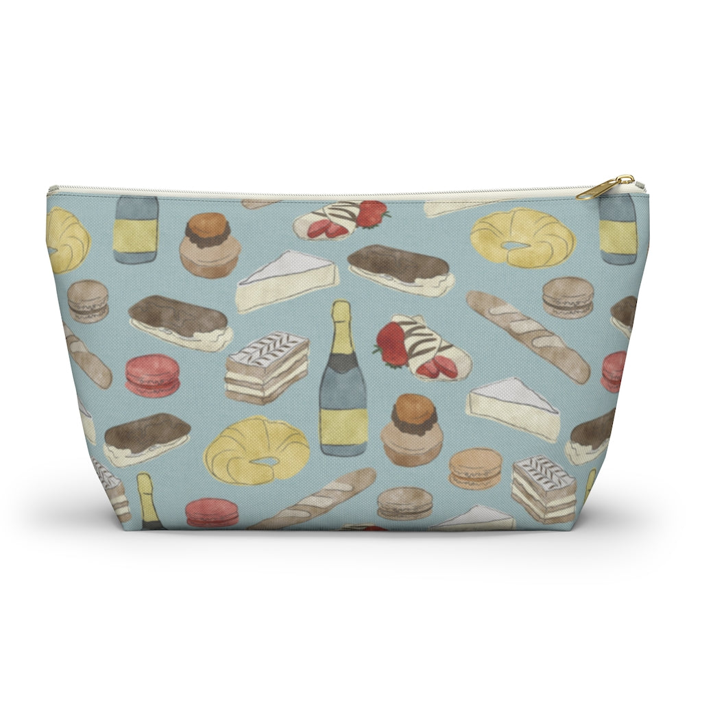 Watercolor French Pastries Accessory Pouch w T-bottom in Aqua