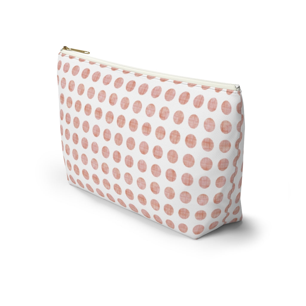 Textured Polka Dots Accessory Pouch w T-bottom in Peach