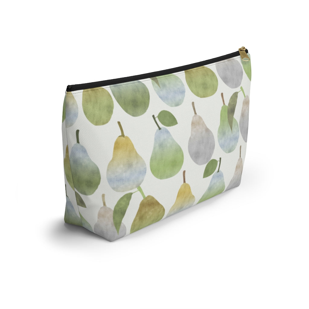 Watercolor Pears Accessory Pouch w T-bottom in Green