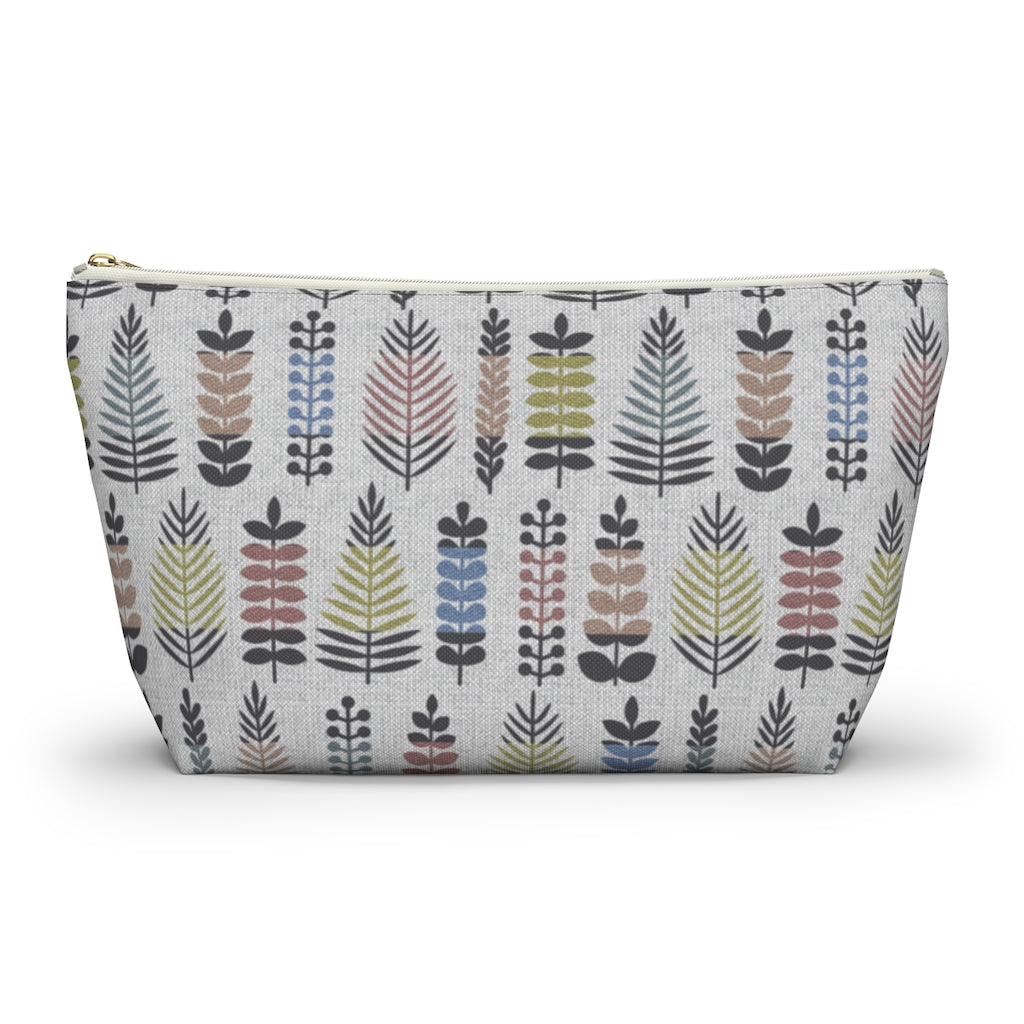 Stamped Leaves Accessory Pouch w T-bottom in Black