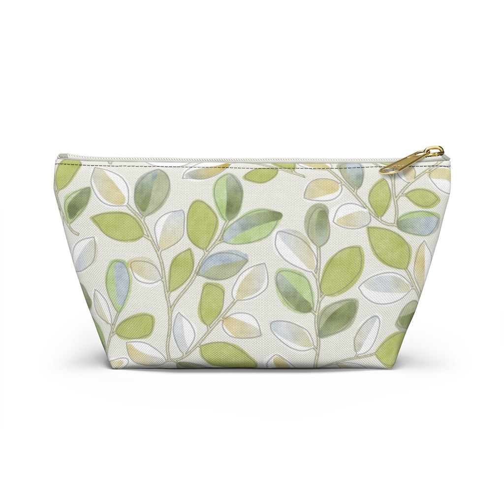 Cherry Plum Leaves Accessory Pouch w T-bottom in Green