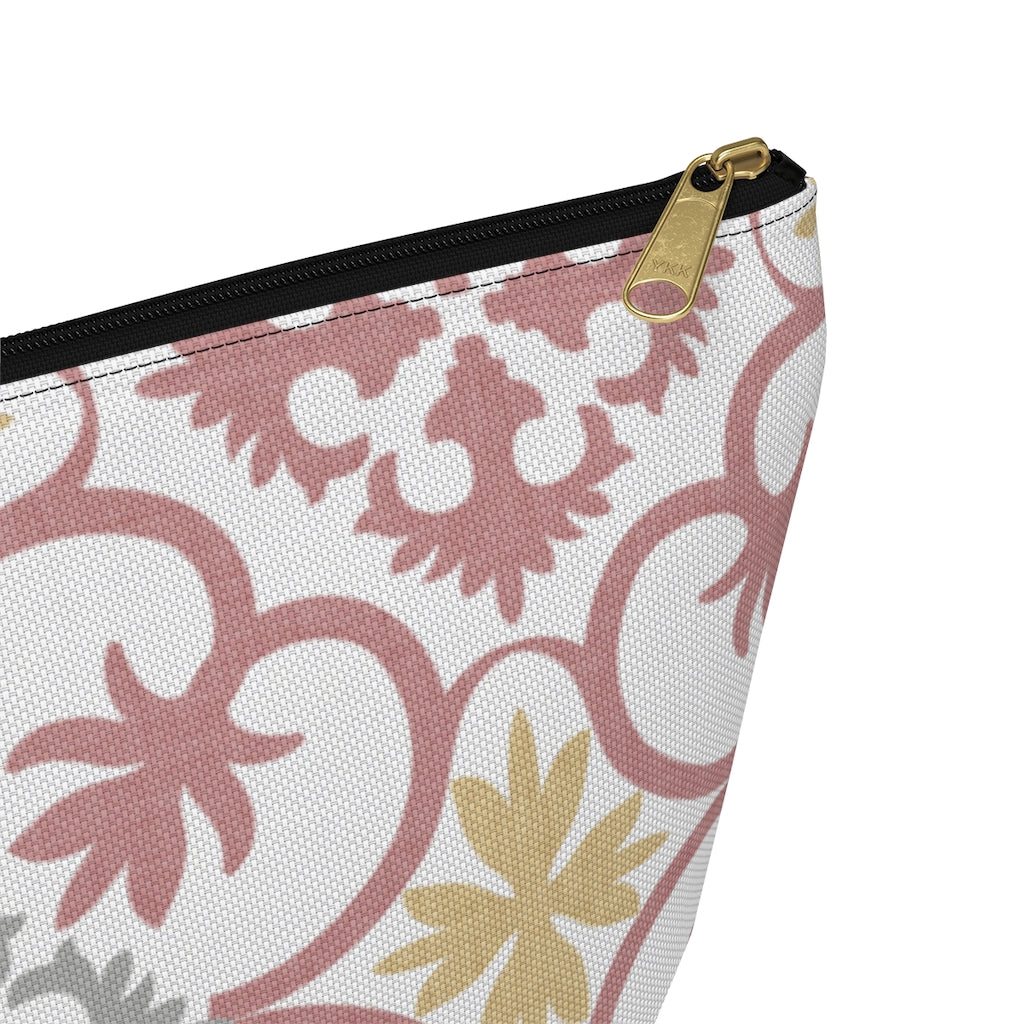 Portugal Tile Accessory Pouch w T-bottom in Pink