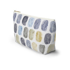 Watercolor Leaf Stamp Accessory Pouch w T-bottom in Navy