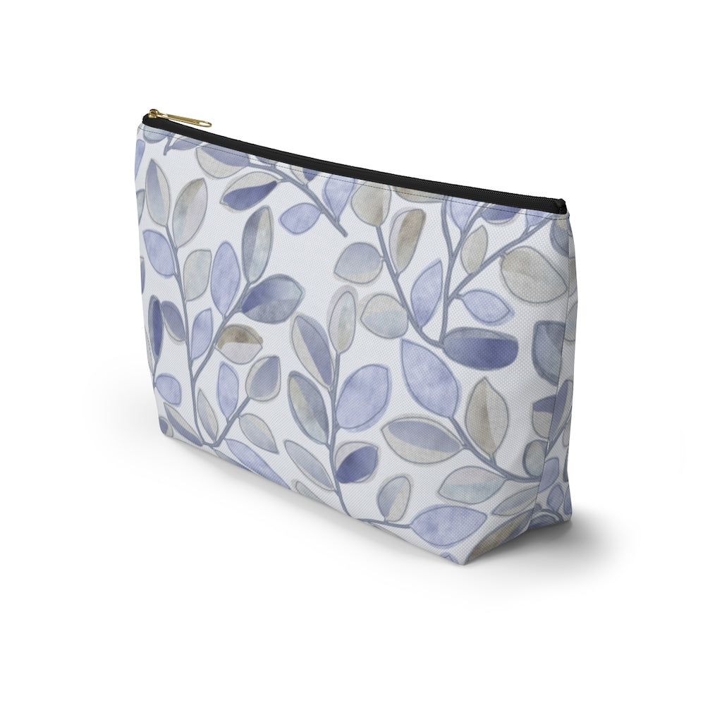Cherry Plum Leaves Accessory Pouch w T-bottom in Blue