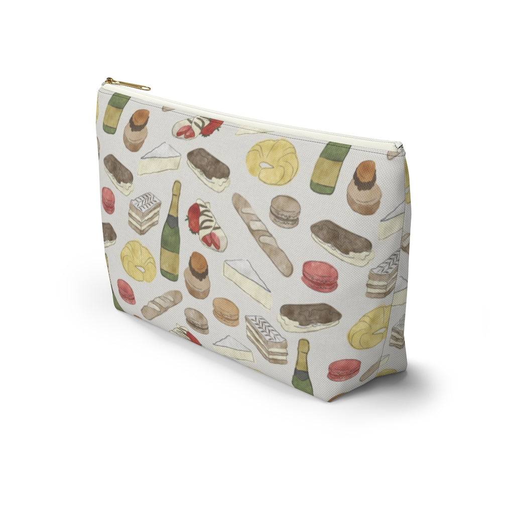 Watercolor French Pastries Accessory Pouch w T-bottom in Cream