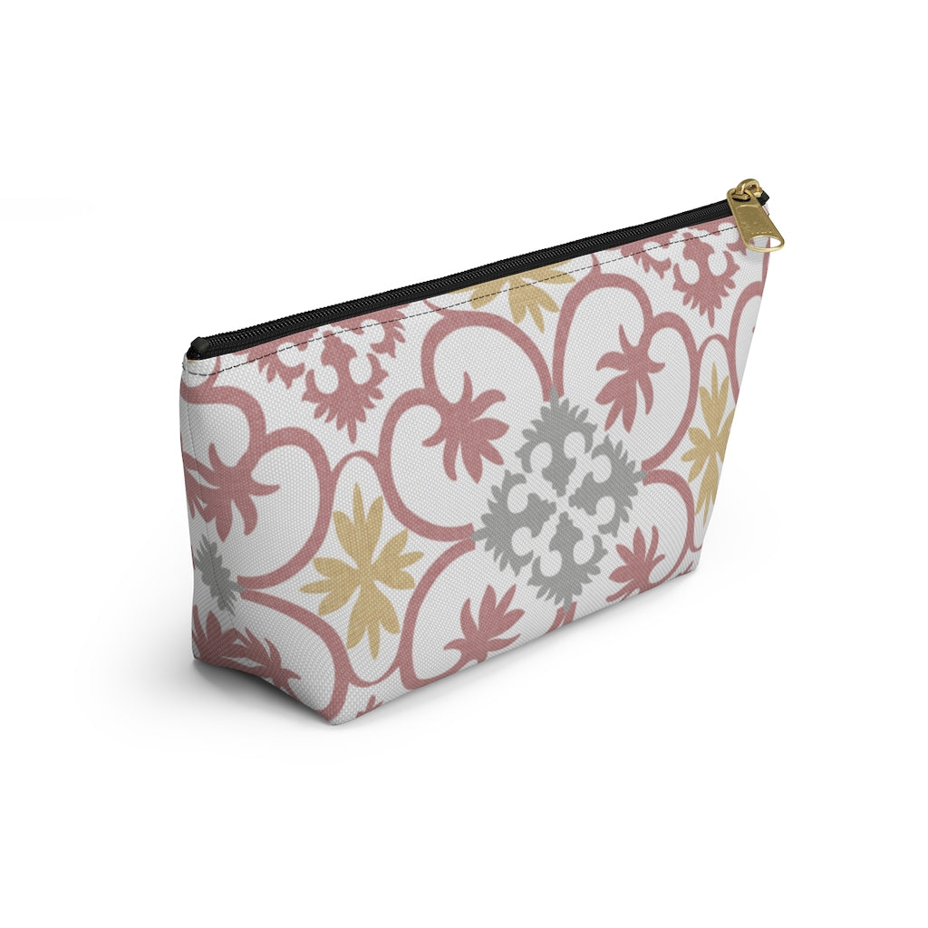 Portugal Tile Accessory Pouch w T-bottom in Pink