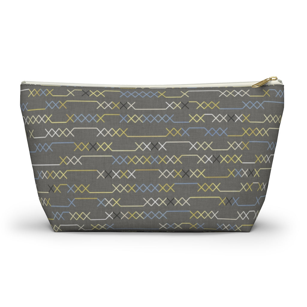 Santa Fe Stitch Accessory Pouch w T-bottom in Gray