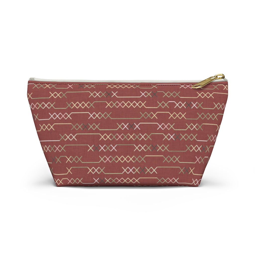 Santa Fe Stitch Accessory Pouch w T-bottom in Red