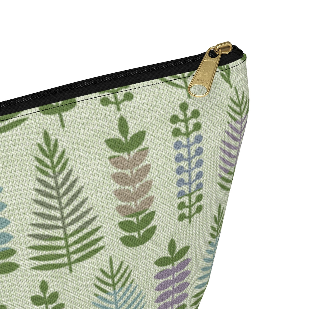 Stamped Leaves Accessory Pouch w T-bottom in Green