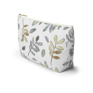 Watercolor Tossed Leaves Accessory Pouch w T-bottom in Gray