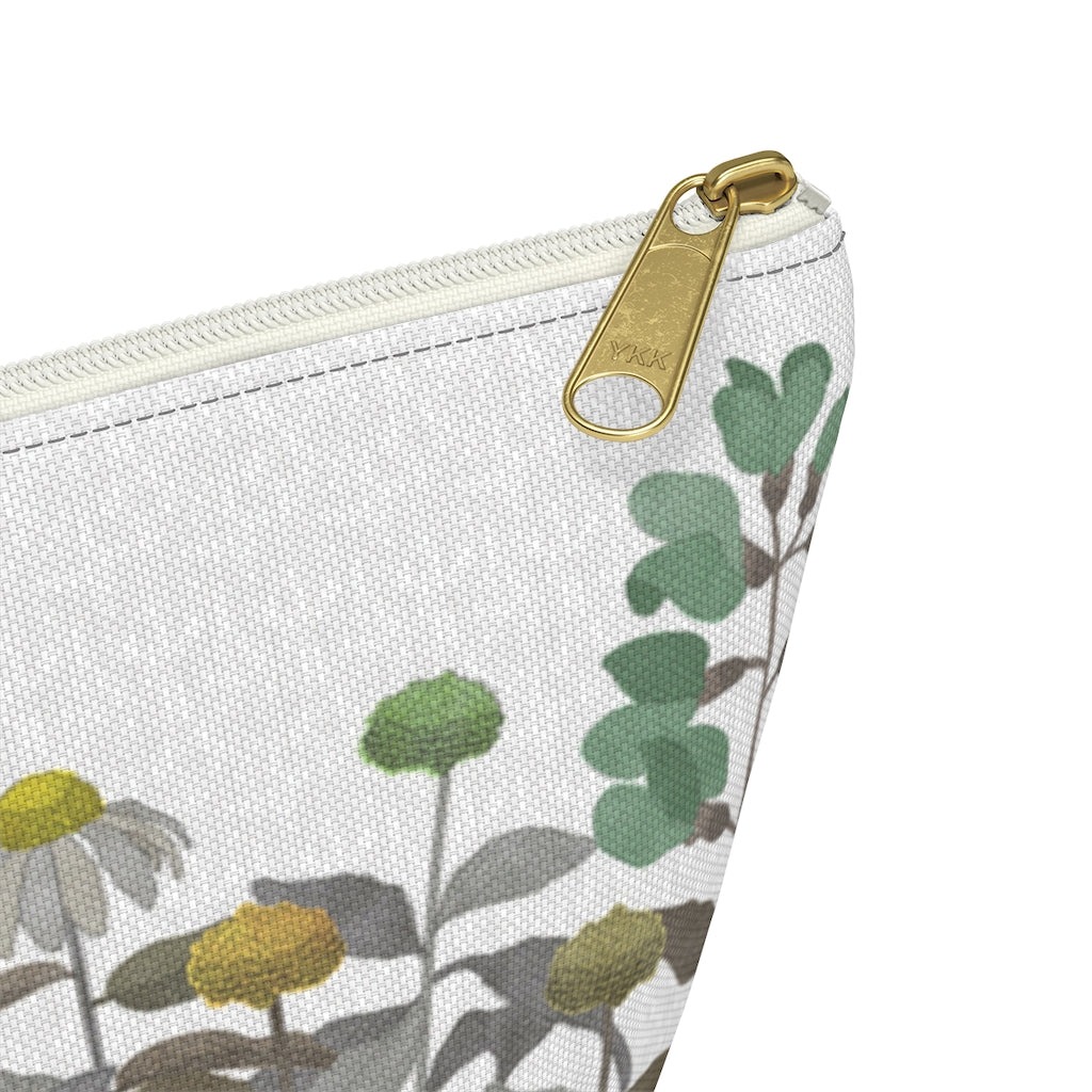 Illustrated Flowers Accessory Pouch w T-bottom in Brown