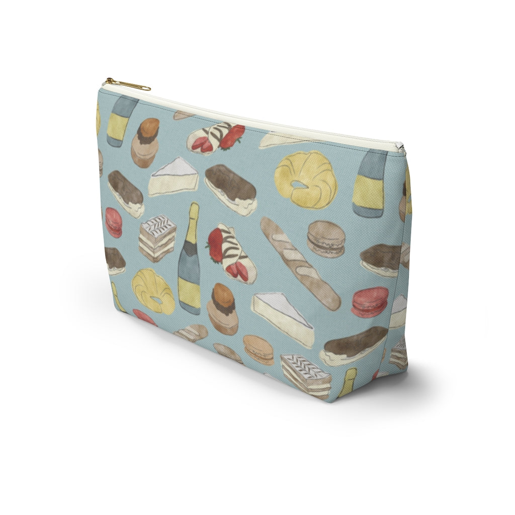 Watercolor French Pastries Accessory Pouch w T-bottom in Aqua