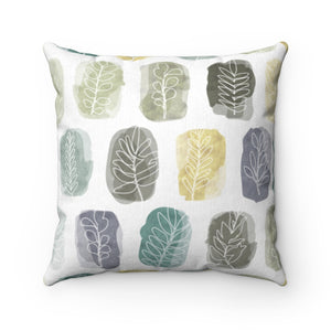 Watercolor Leaf Stamp Square Throw Pillow in Teal
