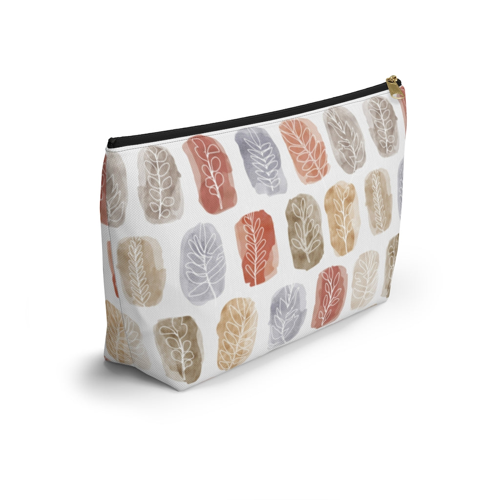 Watercolor Leaf Stamp Accessory Pouch w T-bottom in Red