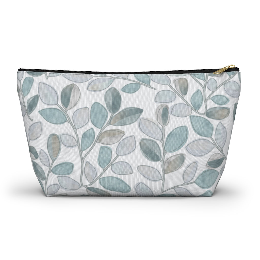 Cherry Plum Leaves Accessory Pouch w T-bottom in Aqua