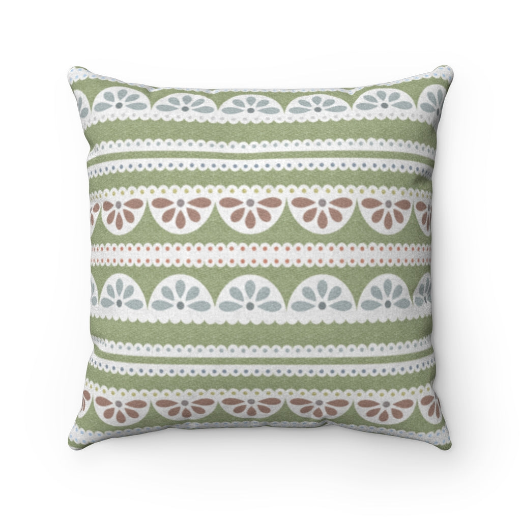 Eyelet Lace Square Throw Pillow in Green
