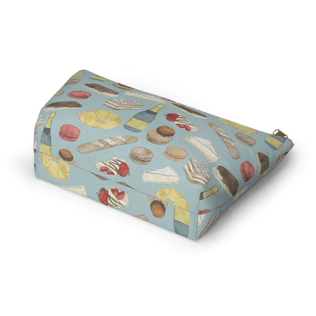 Watercolor French Pastries Accessory Pouch w T-bottom in Aqua