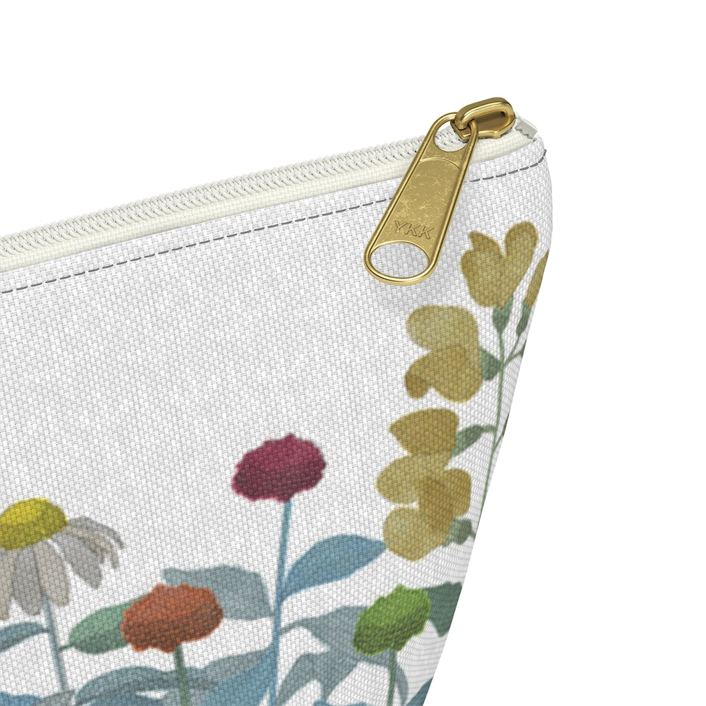 Illustrated Flowers Accessory Pouch w T-bottom in Aqua