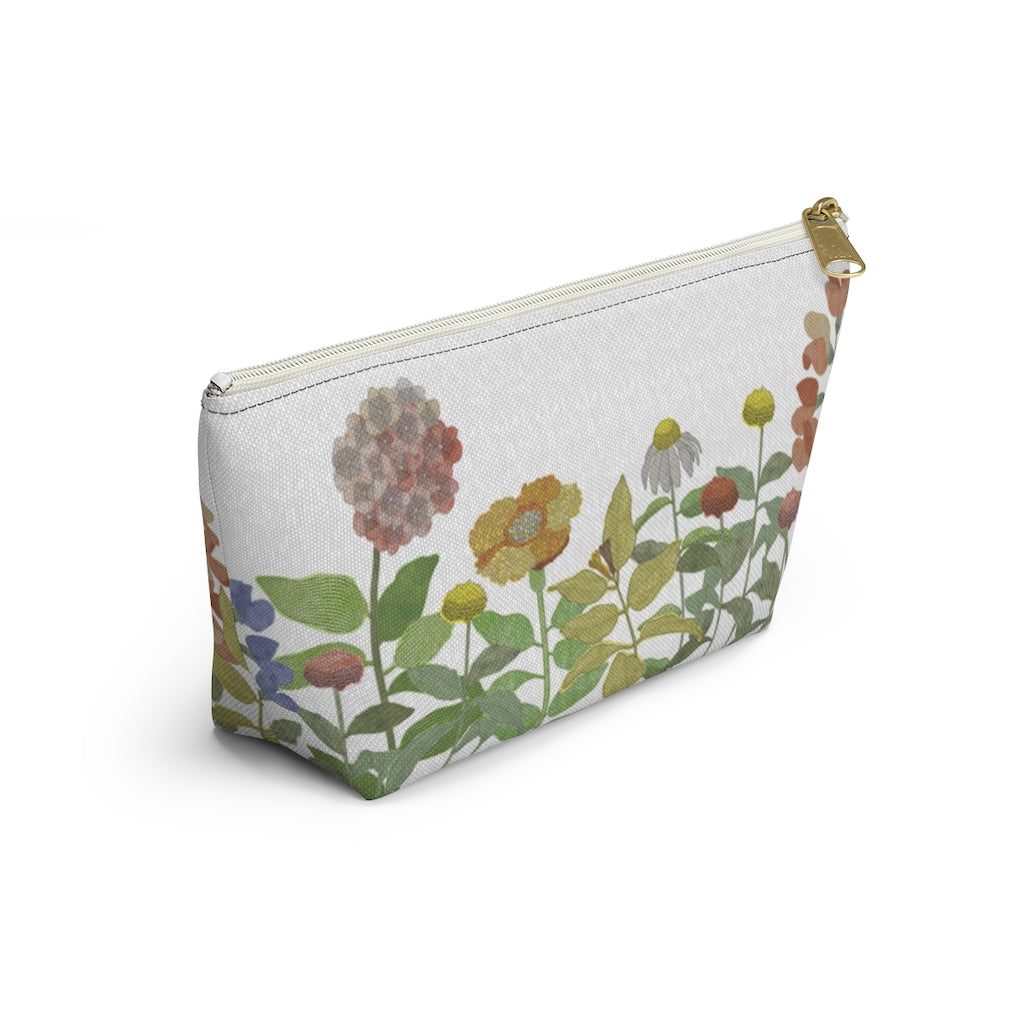 Illustrated Flowers Accessory Pouch w T-bottom in Green