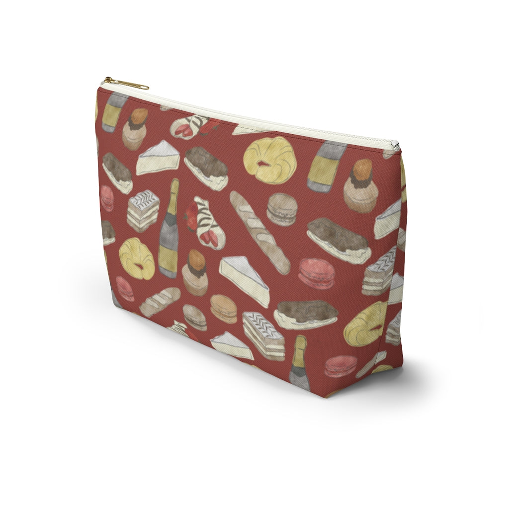 Watercolor French Pastries Accessory Pouch w T-bottom in Red