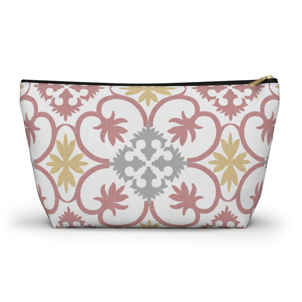 Portugal Tile Accessory Pouch w T-bottom in Pink